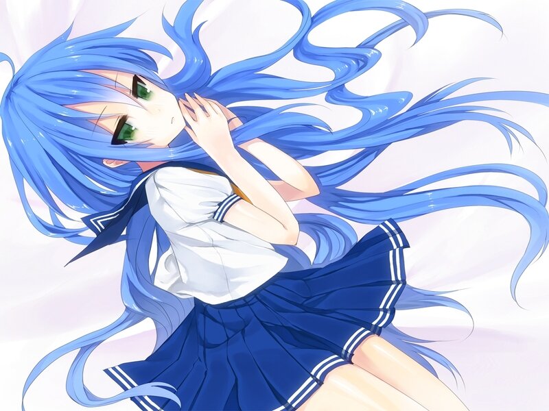 Blue-haired Anime Girl — Blue, Calm, School Uniform, Long Hair