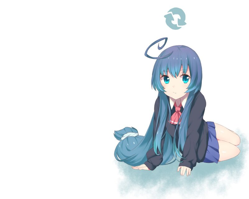 Blue-haired Anime Girl — Blue, Calm, School Uniform, Tail
