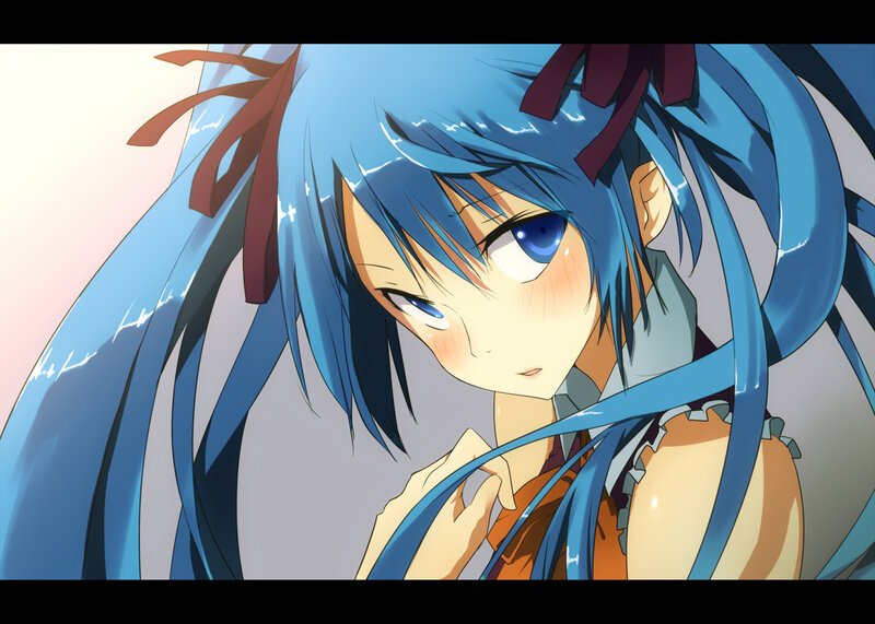 Blue-haired Anime Girl — Blue, Calm, Sunset