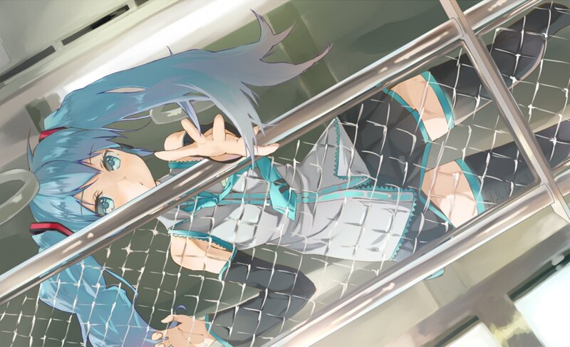 Blue-haired Anime Girl — Blue, Calm, Train