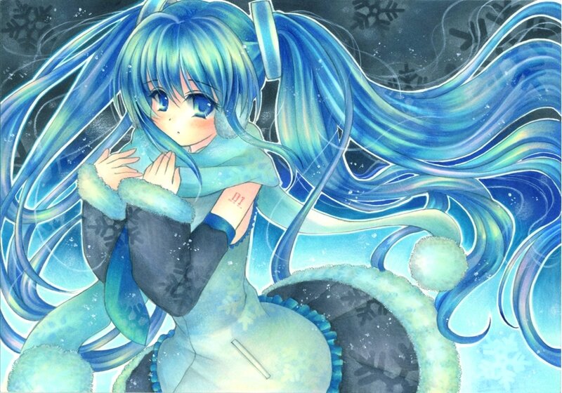 Blue-haired Anime Girl — Blue, Calm, Winter