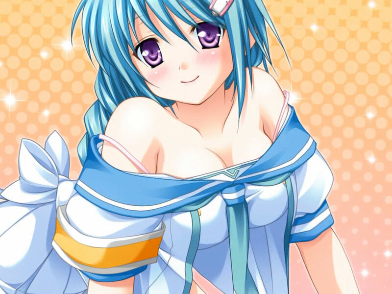 Blue-haired Anime Girl — Blue, Cheerful, Bow