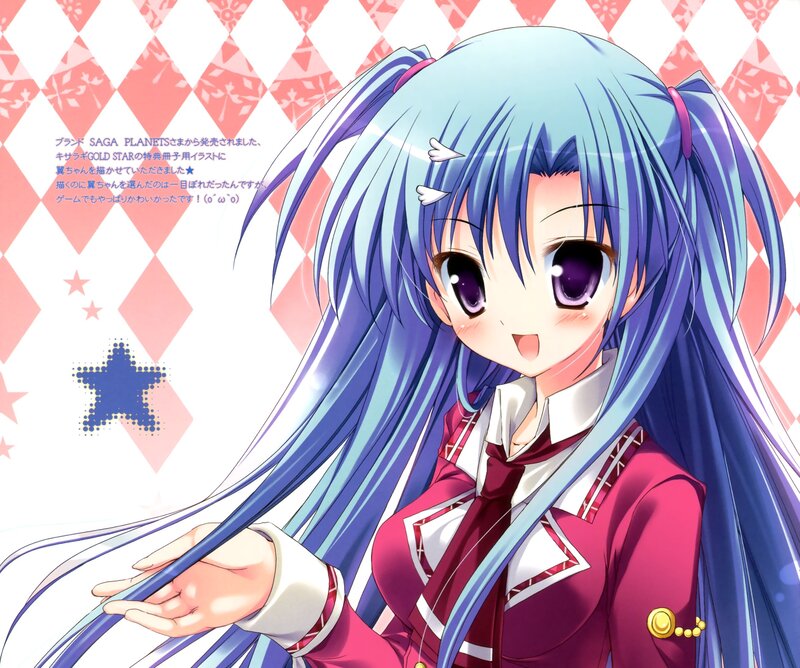Blue-haired Anime Girl — Blue, Cheerful, School Uniform, Pigtails