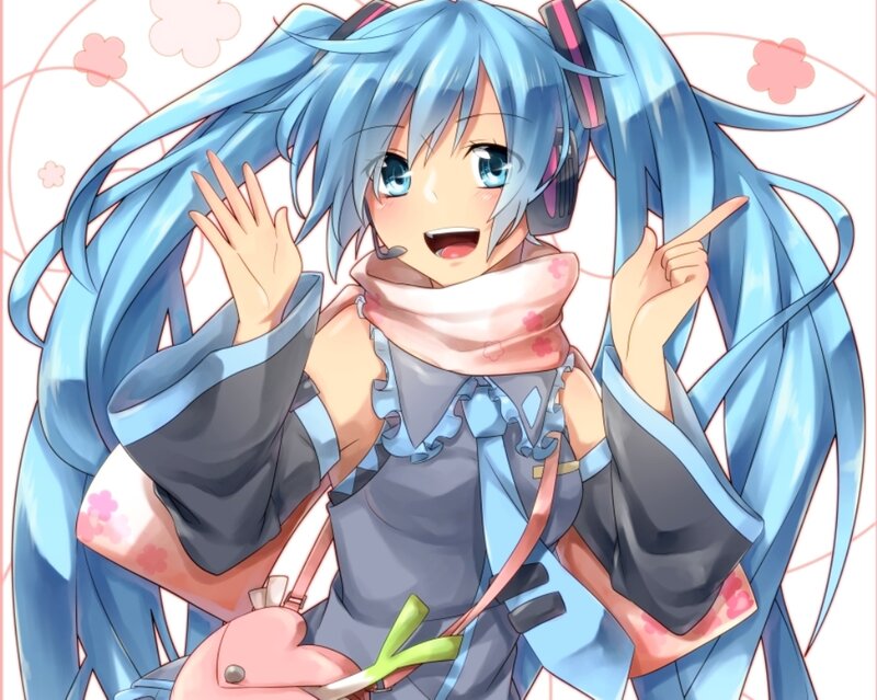 Blue-haired Anime Girl — Blue, Cheerful, Spring, Headset