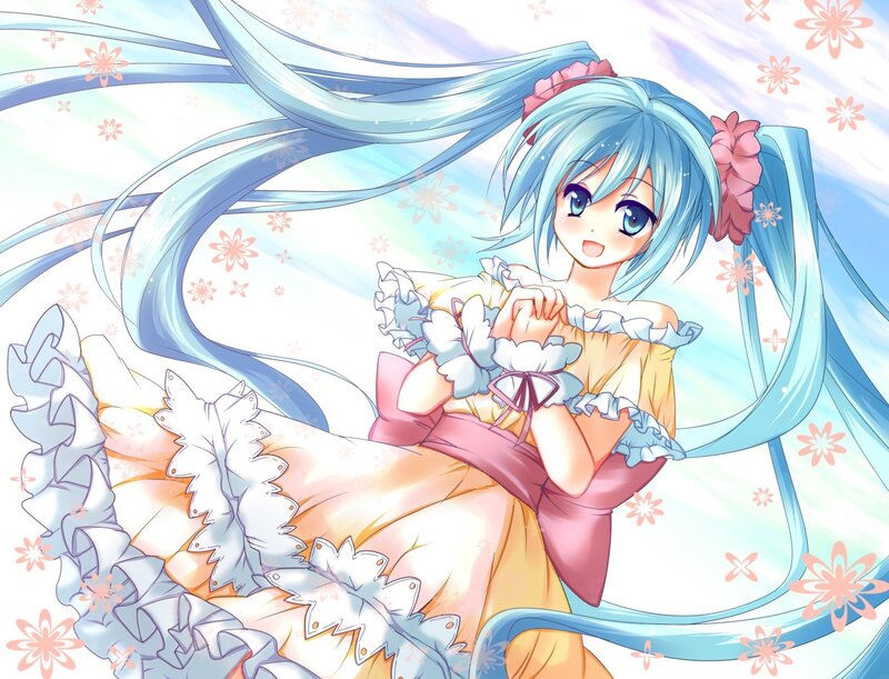 Blue-haired Anime Girl — Blue, Cheerful, Spring