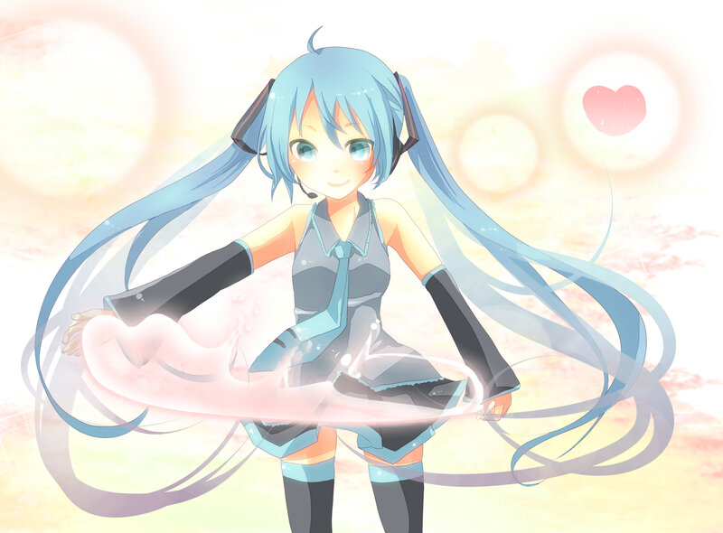 Blue-haired Anime Girl — Blue, Cheerful, Sunset
