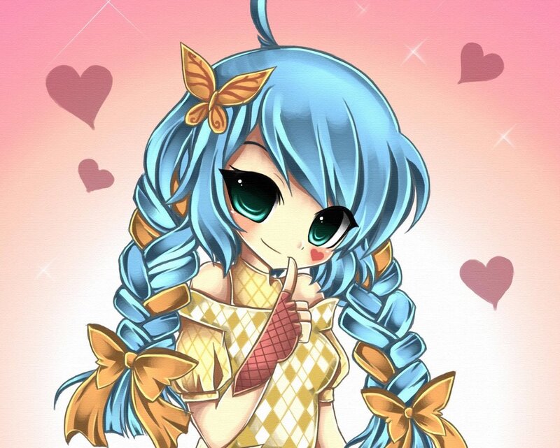 Blue-haired Anime Girl — Blue, Cute