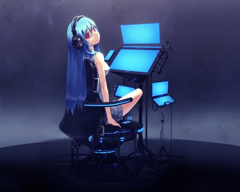Blue-haired Anime Girl — Blue, Dark