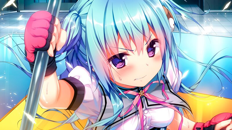 Blue-haired Anime Girl — Blue, Determined, Sword