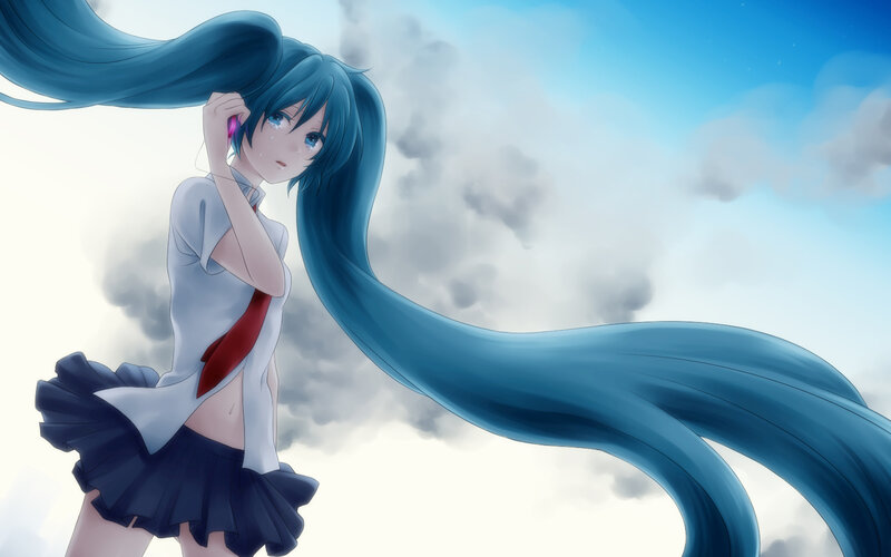 Blue-haired Anime Girl — Blue, Dramatic, Afternoon