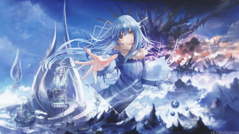 Blue-haired Anime Girl — Blue, Dramatic, Castle