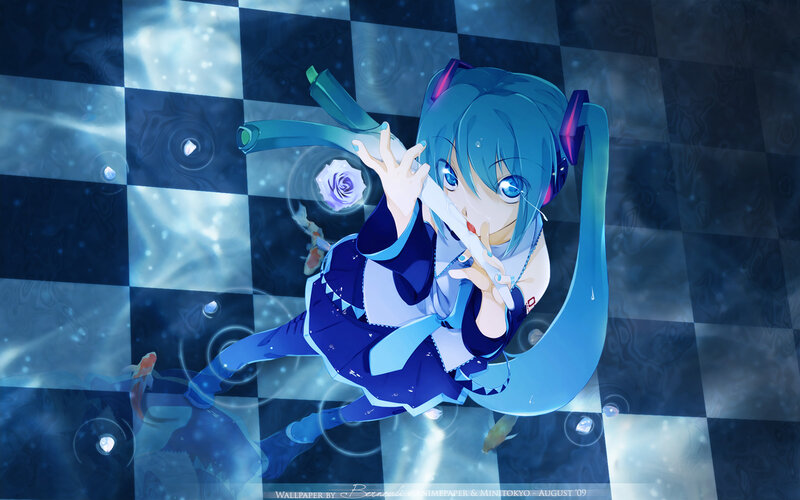 Blue-haired Anime Girl — Blue, Dramatic, Chessboard