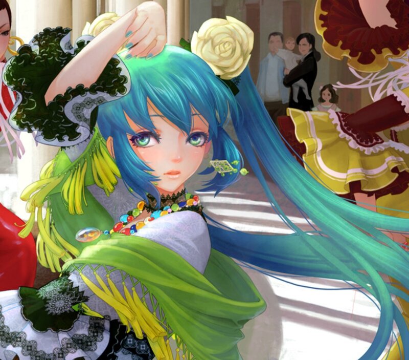 Blue-haired Anime Girl — Blue, Dramatic, Digital Art, Flower
