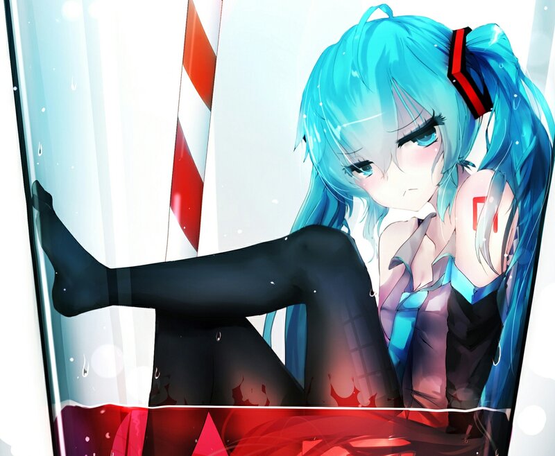Blue-haired Anime Girl — Blue, Dramatic, Digital Art, Glass