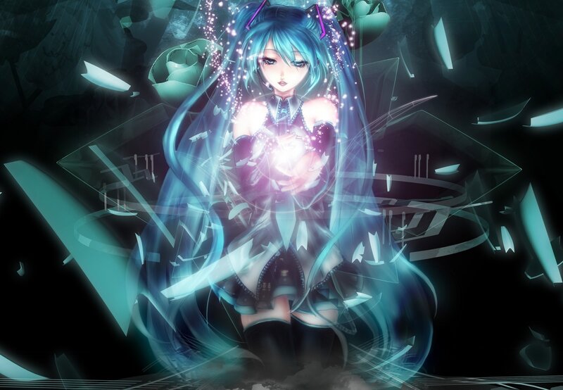 Blue-haired Anime Girl — Blue, Dramatic, Digital Art, Glowing Orb