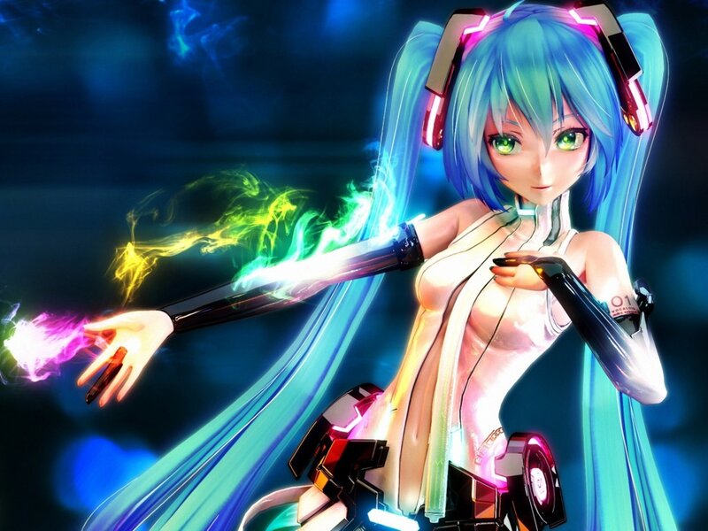 Blue-haired Anime Girl — Blue, Dramatic, Digital Art, Headphones, Energy Effects