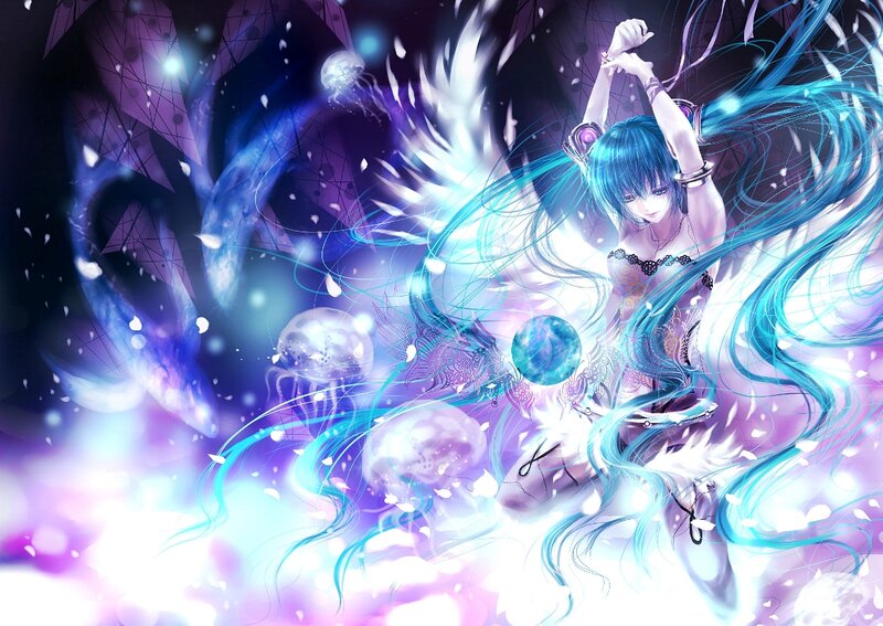 Blue-haired Anime Girl — Blue, Dramatic, Digital Art, Jellyfish