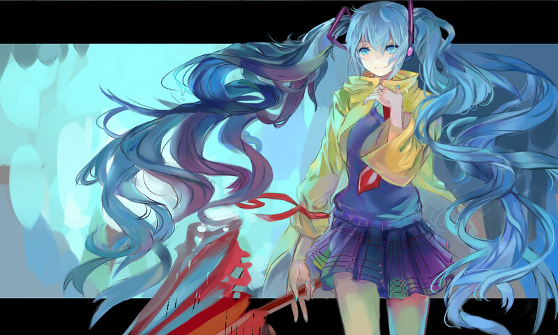 Blue-haired Anime Girl — Blue, Dramatic, Digital Art, Long Hair, Skirt