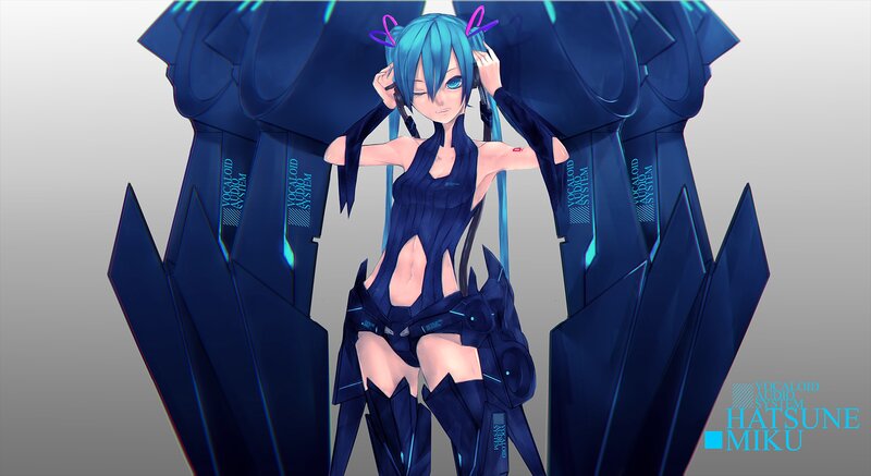 Blue-haired Anime Girl — Blue, Dramatic, Digital Art, Robotic Armor