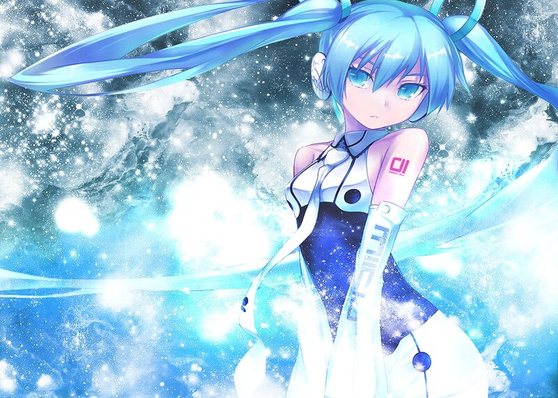 Blue-haired Anime Girl — Blue, Dramatic, Digital Art, Space