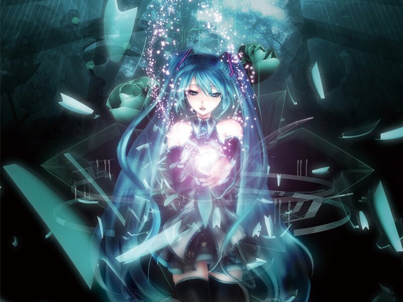 Blue-haired Anime Girl — Blue, Dramatic, Digital Art, Sparkles