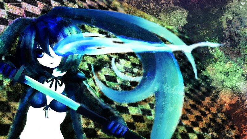 Blue-haired Anime Girl — Blue, Dramatic, Digital Art, Sword