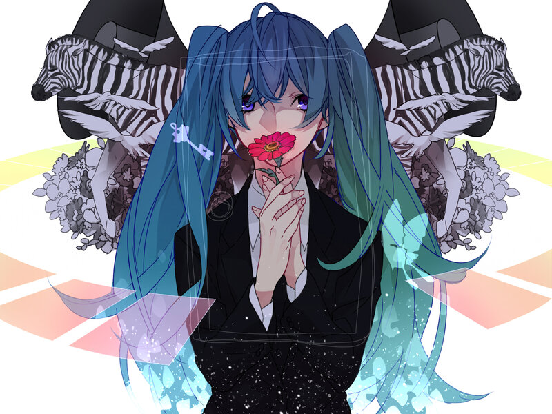 Blue-haired Anime Girl — Blue, Dramatic, Digital Art, Zebra