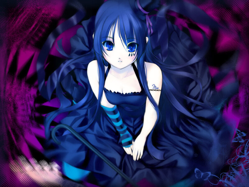 Blue-haired Anime Girl — Blue, Dramatic, Dress