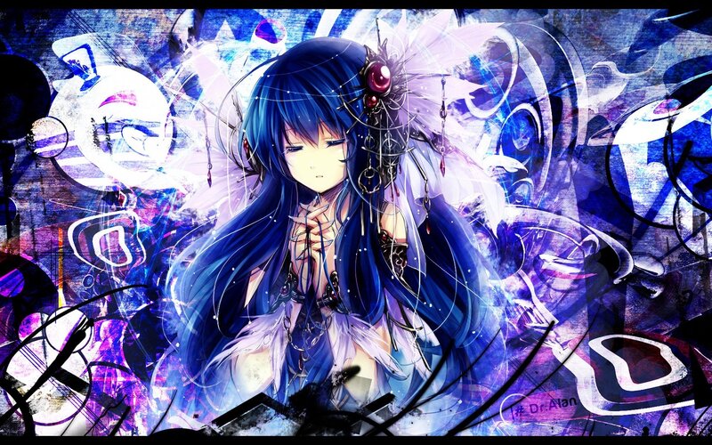 Blue-haired Anime Girl — Blue, Dramatic, Feathered Headpiece