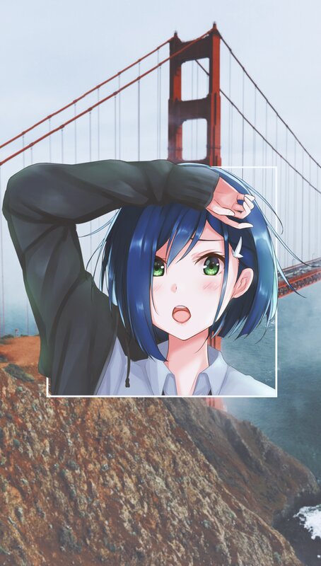 Blue-haired Anime Girl — Blue, Dramatic, Golden Gate Bridge