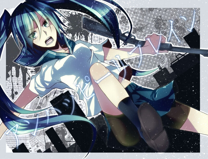 Blue-haired Anime Girl — Blue, Dramatic, Gun