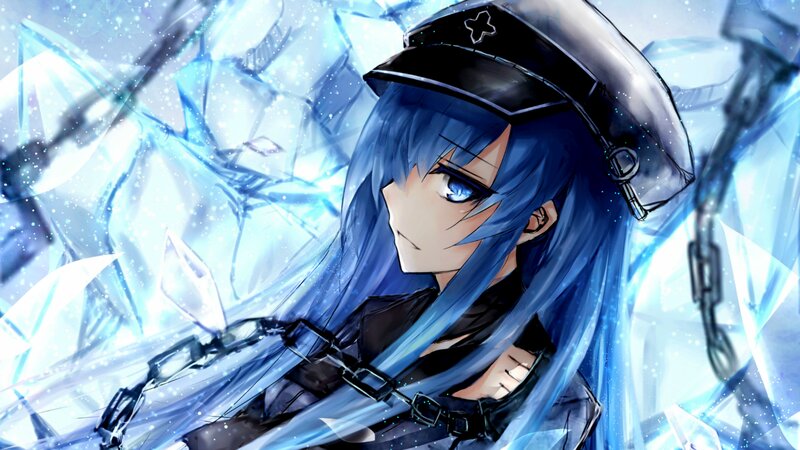 Blue-haired Anime Girl — Blue, Dramatic, Hat