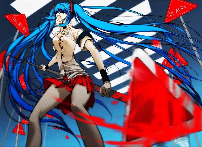 Blue-haired Anime Girl — Blue, Dramatic, Long Hair, Red Skirt