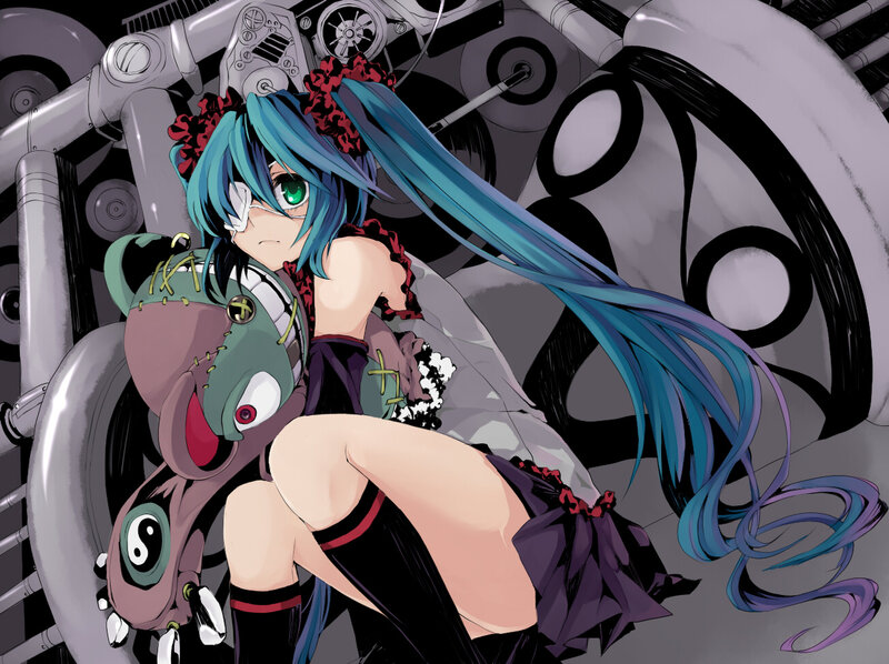 Blue-haired Anime Girl — Blue, Dramatic, Mechanical Background