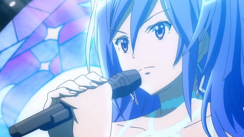 Blue-haired Anime Girl — Blue, Dramatic, Microphone, Stained Glass