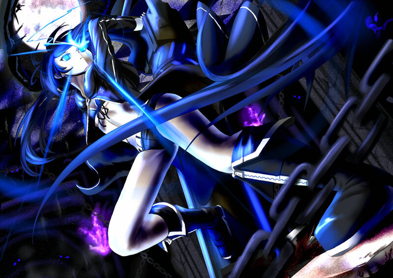 Blue-haired Anime Girl — Blue, Dramatic, Night, Chains, Lightning