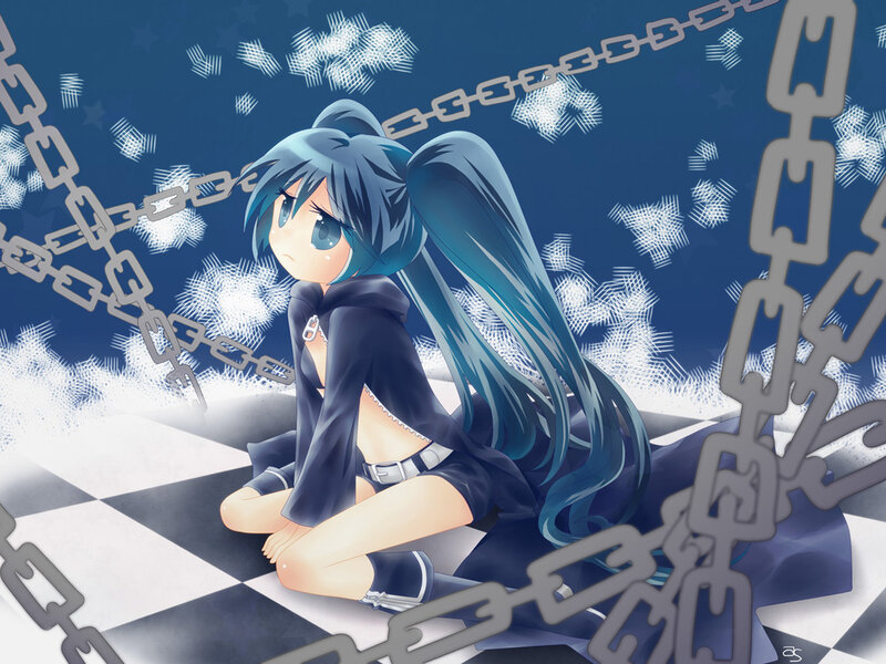 Blue-haired Anime Girl — Blue, Dramatic, Night, Chains