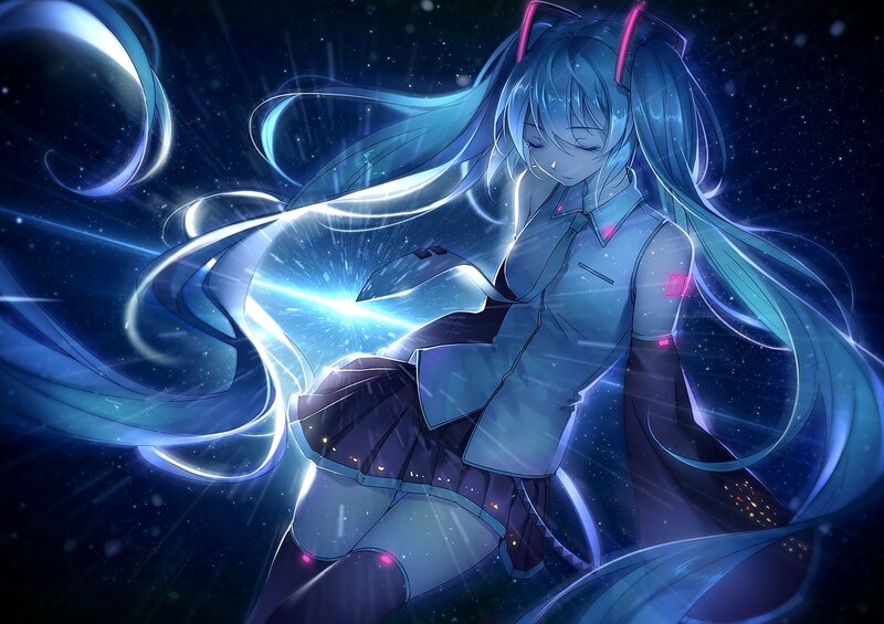 Blue-haired Anime Girl — Blue, Dramatic, Night, Digital Art, Cat Ears