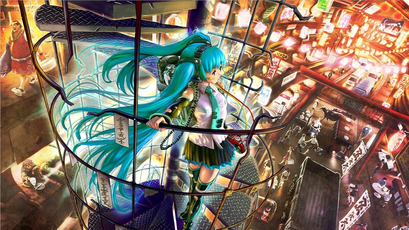 Blue-haired Anime Girl — Blue, Dramatic, Night, Digital Art, Cityscape