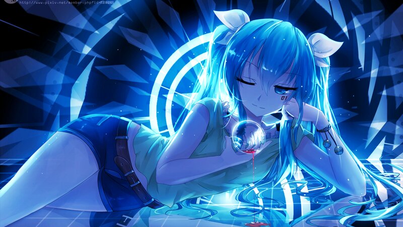 Blue-haired Anime Girl — Blue, Dramatic, Night, Digital Art, Crystal