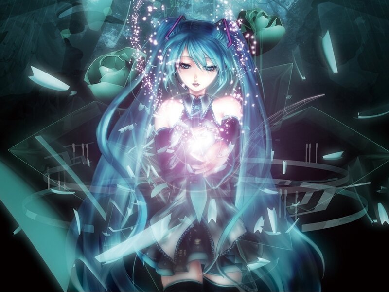Blue-haired Anime Girl — Blue, Dramatic, Night, Digital Art, Glowing Orb