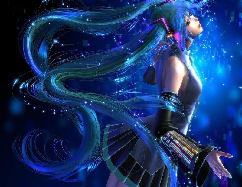 Blue-haired Anime Girl — Blue, Dramatic, Night, Digital Art, Long Hair