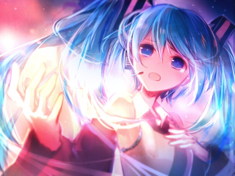 Blue-haired Anime Girl — Blue, Dramatic, Night, Digital Art, Microphone, Light Effects