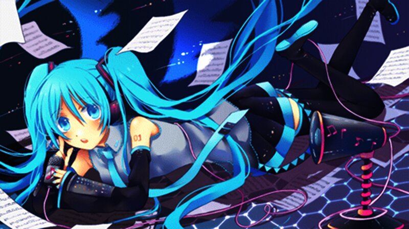 Blue-haired Anime Girl — Blue, Dramatic, Night, Digital Art, Microphone