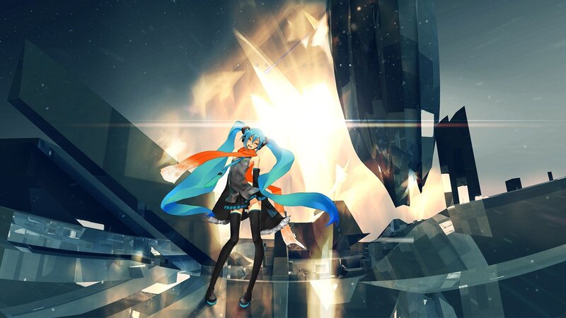 Blue-haired Anime Girl — Blue, Dramatic, Night, Digital Art, Scarf