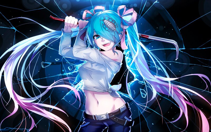 Blue-haired Anime Girl — Blue, Dramatic, Night, Digital Art, Scorpion