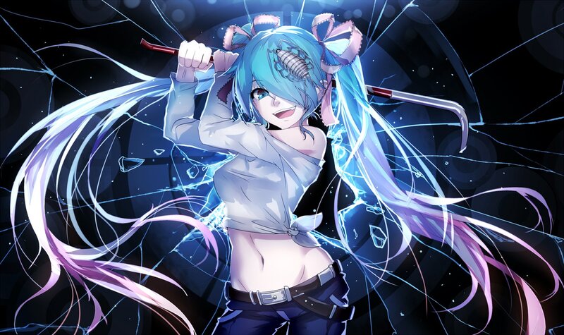 Blue-haired Anime Girl — Blue, Dramatic, Night, Digital Art, Sickle