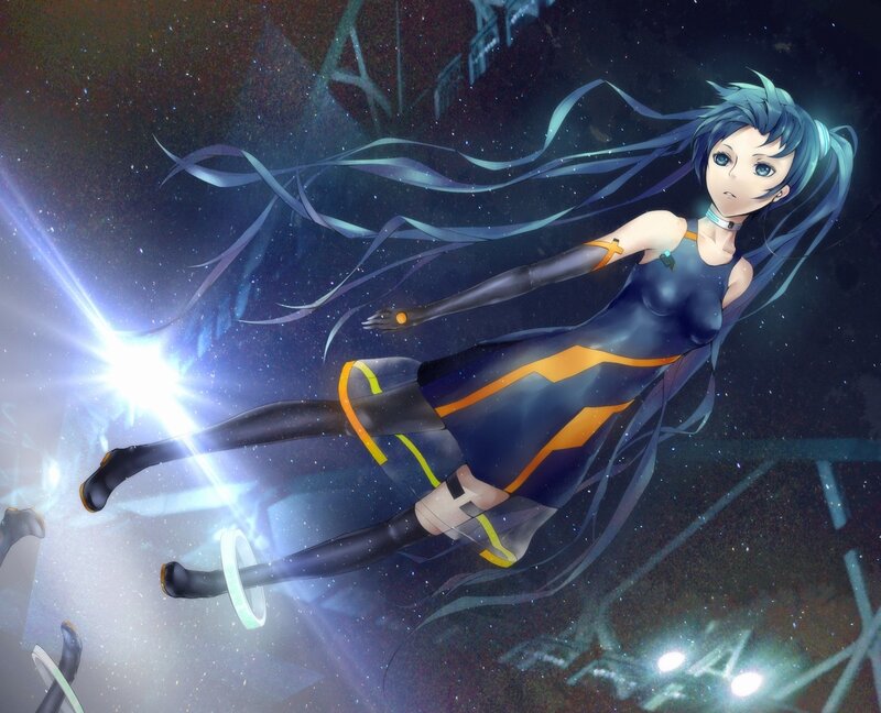 Blue-haired Anime Girl — Blue, Dramatic, Night, Digital Art, Space