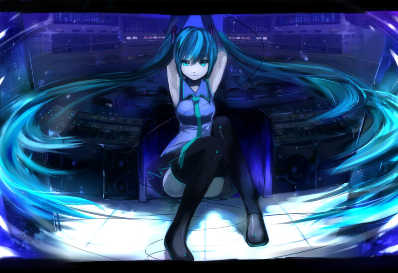 Blue-haired Anime Girl — Blue, Dramatic, Night, Digital Art, Studio