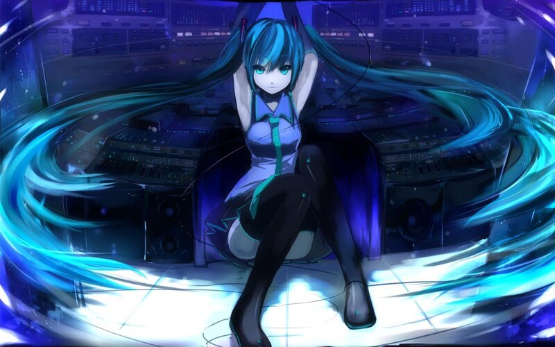 Blue-haired Anime Girl — Blue, Dramatic, Night, Digital Art